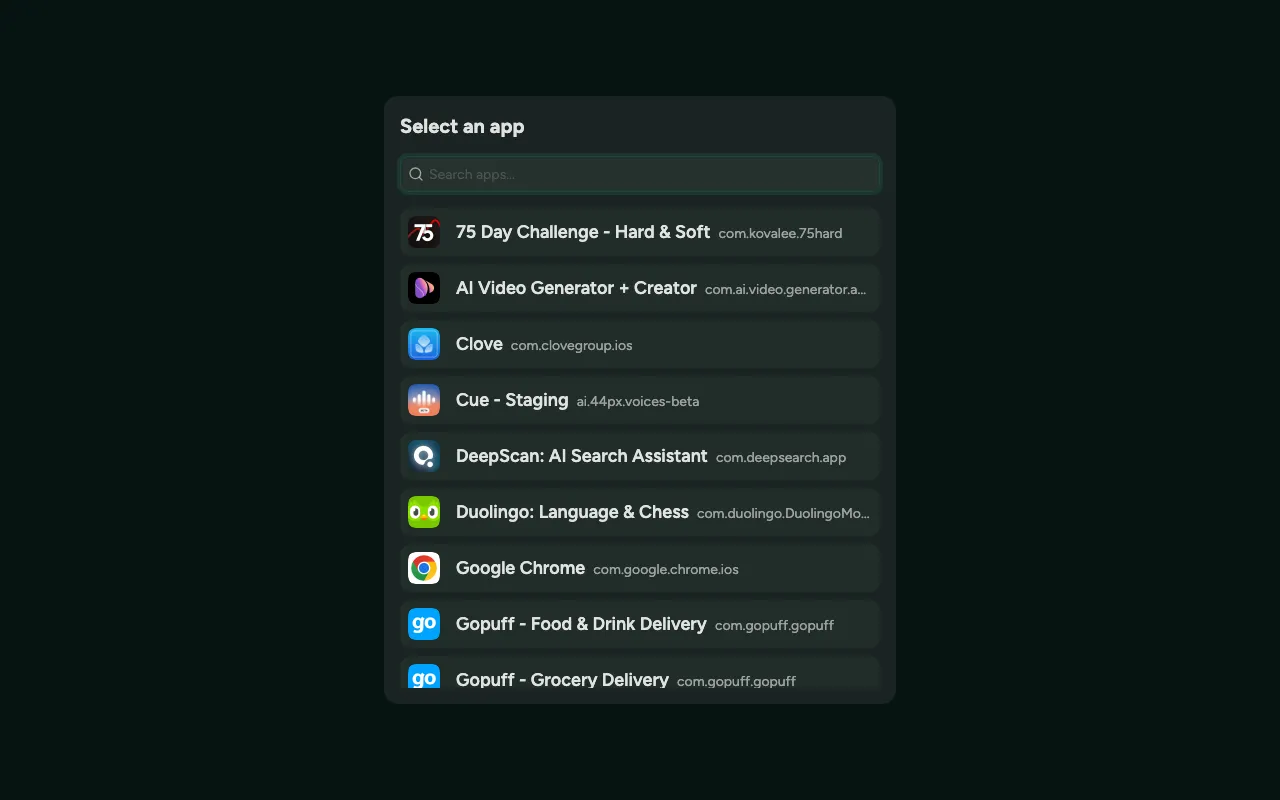 The Semaloop dashboard listing apps under test